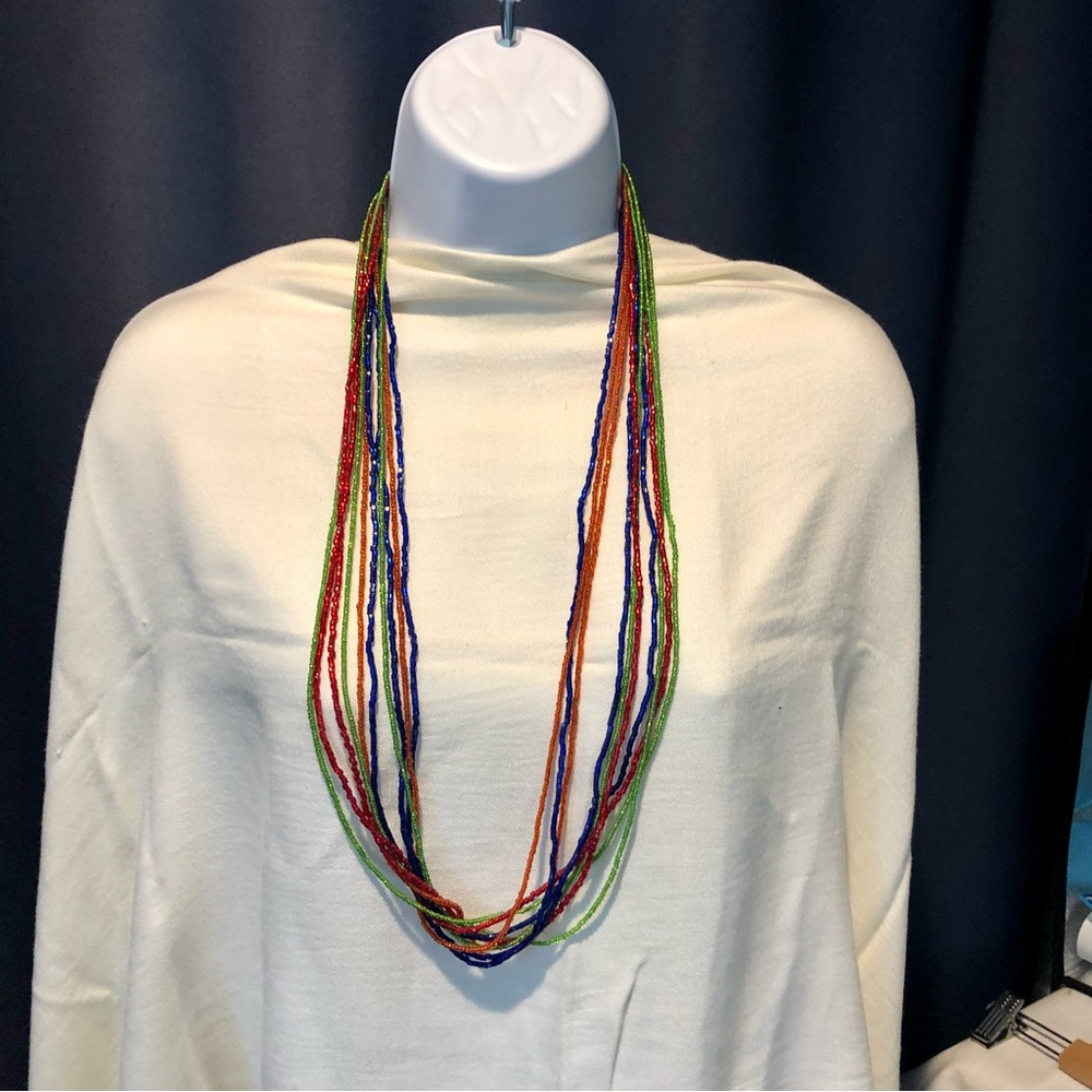 Vintage Glass bead necklace 10 strands Multicolored 34 Inches Hand Made